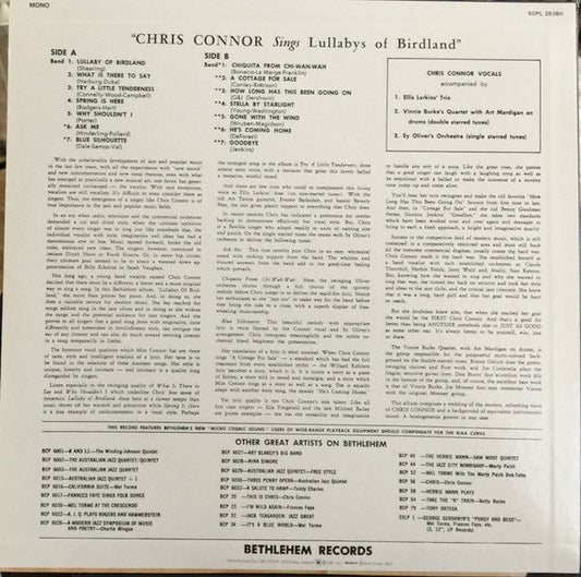 Chris Connor - Sings Lullabys Of Birdland (Vinyl, LP, Reissue, Mono) Very Good (VG) / Very Good (VG)