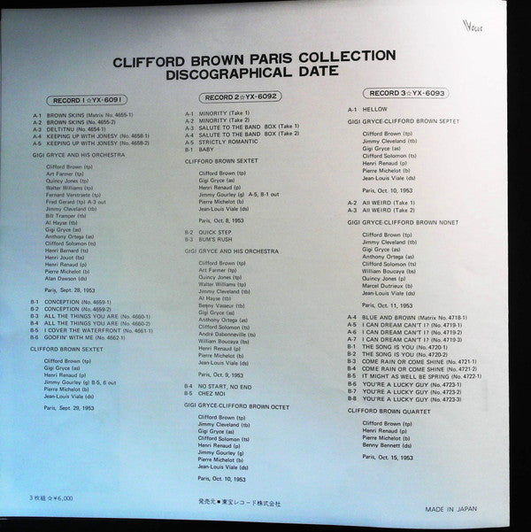 Clifford Brown - Paris Collection (3xVinyl, Box Set, LP, Compilation, Mono) Very Good (VG) / Very Good (VG)