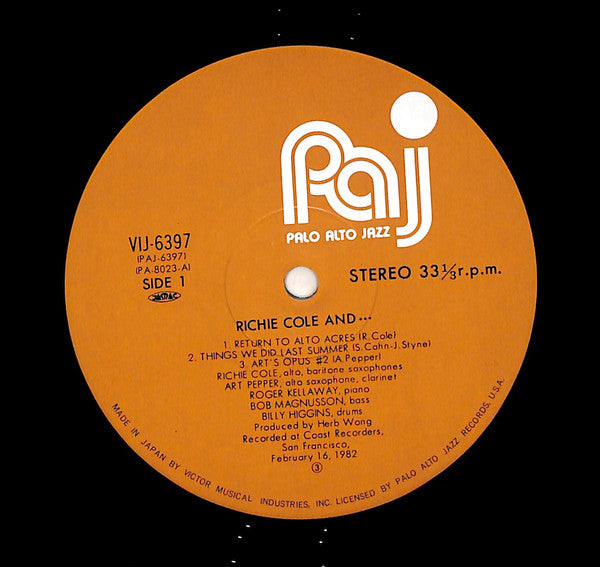Richie Cole - Return To Alto Acres (Vinyl, LP, Album) Very Good Plus (VG+) / Very Good Plus (VG+)
