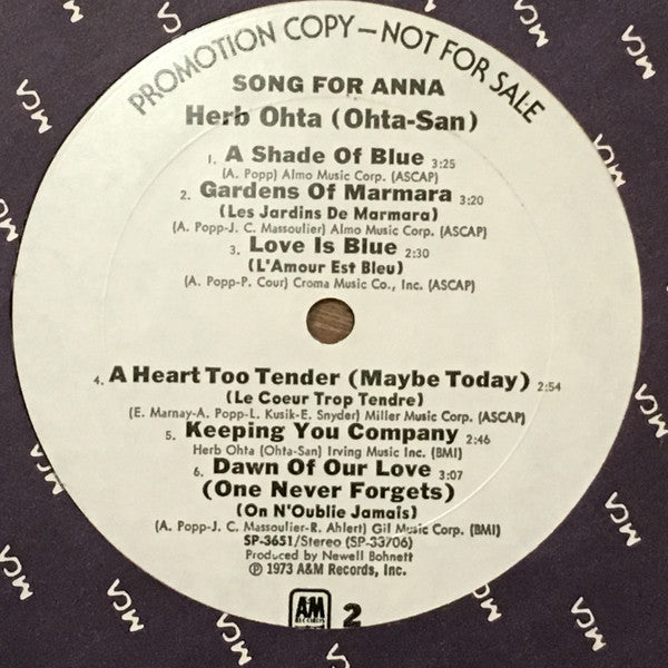 Herb Ohta - Song For Anna (Vinyl, LP, Promo, Stereo) Good Plus (G+) / Very Good (VG)