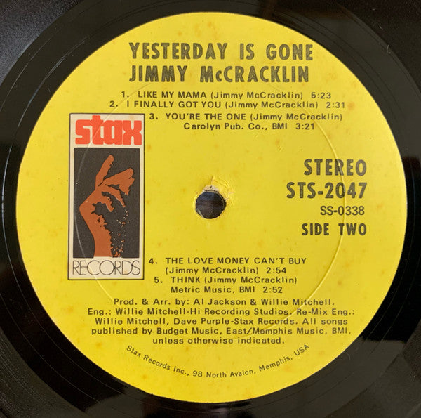 Jimmy McCracklin - Yesterday Is Gone (Vinyl, LP, Album, Stereo) Very Good (VG) / Good Plus (G+)