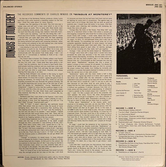 Charles Mingus - Mingus At Monterey (2xVinyl, LP, Album) Very Good (VG) / Good Plus (G+)