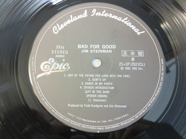 Jim Steinman - Bad For Good (Vinyl, Vinyl, LP, Album, Promo, Stereo, 7", Promo, Stereo) Near Mint (NM or M-) / Very Good (VG)