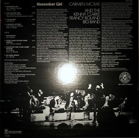 Carmen McRae - November Girl (Vinyl, LP, Album, Stereo) Good Plus (G+) / Good Plus (G+)