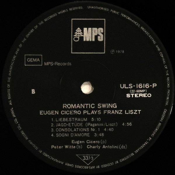 Eugen Cicero - Romantic Swing - Eugen Cicero Plays Franz Liszt (Vinyl, LP, Stereo) Good Plus (G+) / Very Good (VG)
