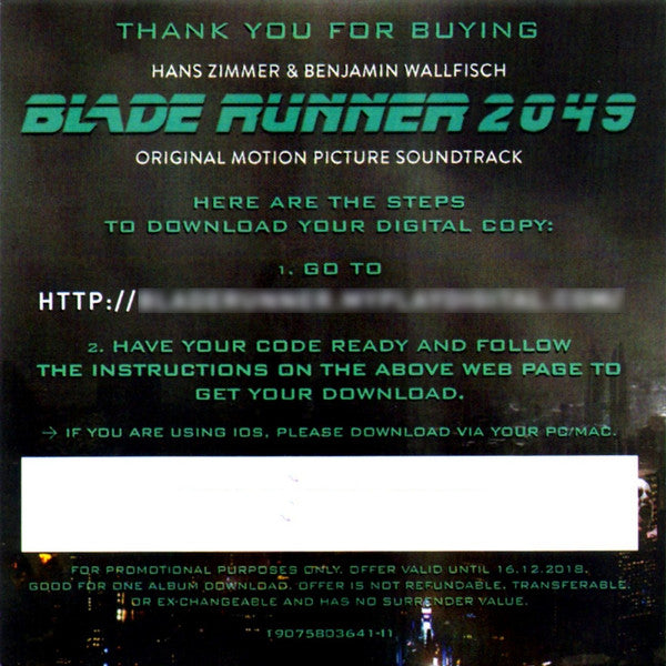 Hans Zimmer - Blade Runner 2049 (Original Motion Picture Soundtrack) (2xVinyl, LP, Album) Mint (M) / Near Mint (NM or M-)