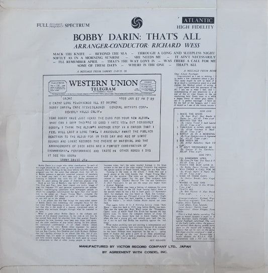 Bobby Darin - That's All (Vinyl, LP, Album, Reissue) Very Good (VG) / Very Good (VG)