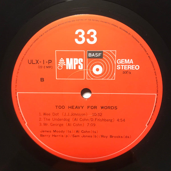 James Moody - Too Heavy For Words (Vinyl, LP, Album) Very Good Plus (VG+) / Very Good (VG)