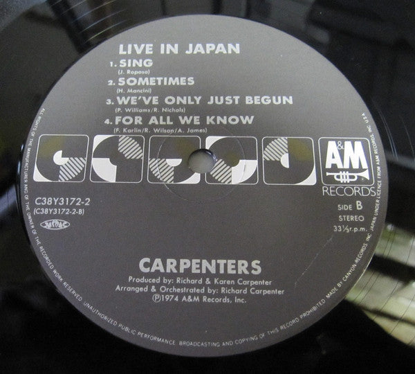 Carpenters - Live In Japan (2xVinyl, LP, Album, Reissue, Stereo) Very Good (VG) / Very Good (VG)