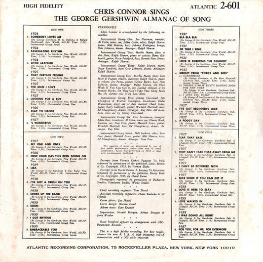 Chris Connor - Chris Connor Sings The George Gershwin Almanac Of Song (2xVinyl, LP, Album, Reissue) Very Good Plus (VG+) / Very Good (VG)
