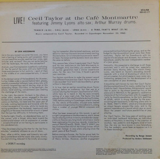 Cecil Taylor - Cecil Taylor At The Café Montmartre (Vinyl, LP, Album, Reissue) Very Good Plus (VG+) / Good Plus (G+)