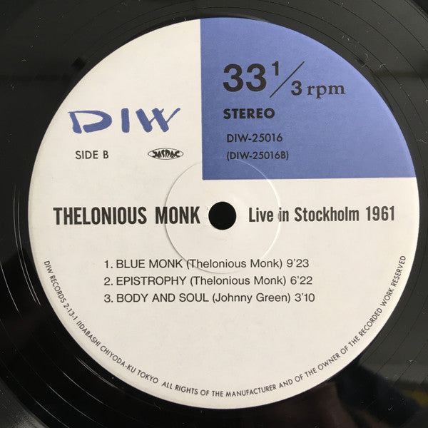 The Thelonious Monk Quartet - Live In Stockholm 1961 (2xVinyl, LP, Album) Good Plus (G+) / Very Good (VG)