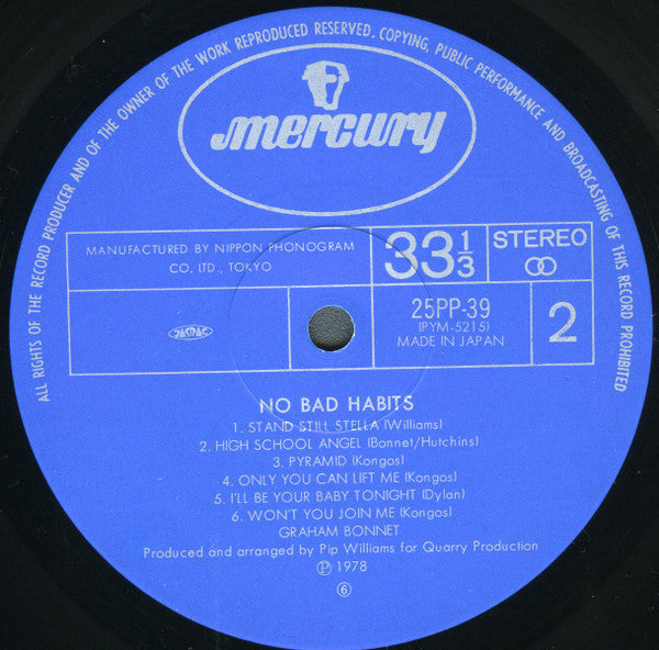 Graham Bonnet - No Bad Habits (Vinyl, LP, Album, Reissue, Stereo) Very Good Plus (VG+) / Very Good Plus (VG+)