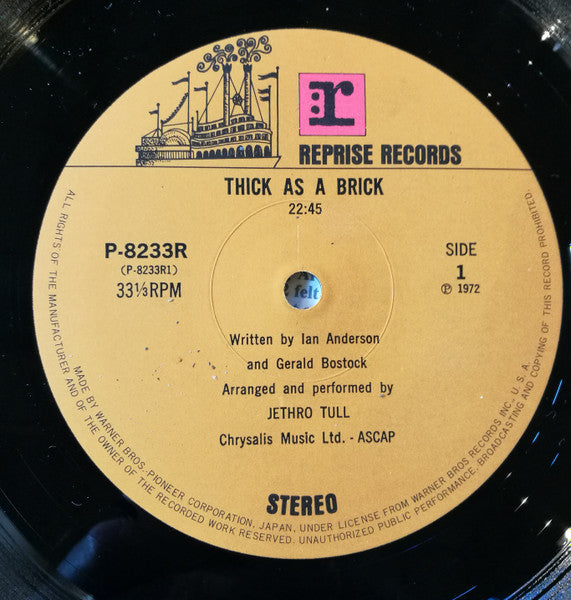Jethro Tull - Thick As A Brick = ジェラルドの汚れなき世界 (Vinyl, LP, Album) Very Good (VG) / Fair (F)