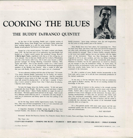 Buddy DeFranco Quintet - Cooking The Blues (Vinyl, LP, Album, Reissue, Mono) Very Good (VG) / Near Mint (NM or M-)