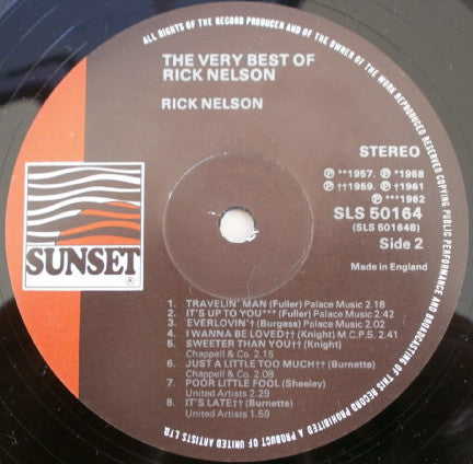 Ricky Nelson (2) - The Very Best Of Rick Nelson (Vinyl, LP, Compilation) Very Good (VG) / Fair (F)