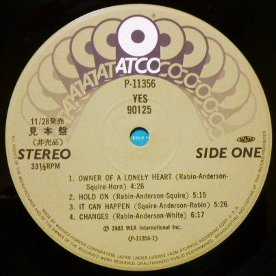 Yes - 90125 (Vinyl, LP, Album, Promo) Near Mint (NM or M-) / Very Good (VG)