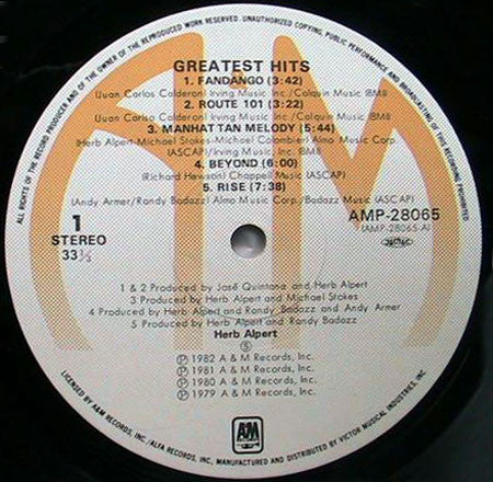 Herb Alpert - Greatest Hits (Vinyl, LP, Compilation) Very Good Plus (VG+) / Very Good (VG)