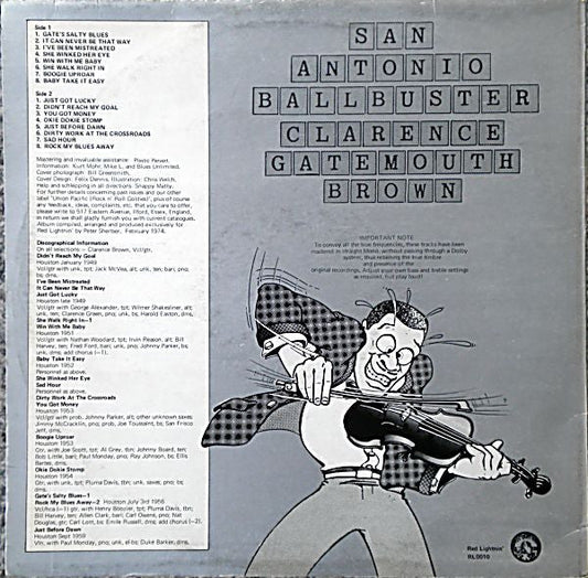 Clarence "Gatemouth" Brown - San Antonio Ballbuster (Vinyl, Compilation, LP, Mono) Very Good Plus (VG+) / Very Good (VG)