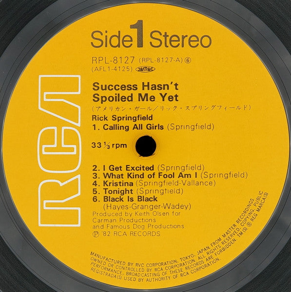 Rick Springfield - Success Hasn't Spoiled Me Yet (Vinyl, LP, Album)