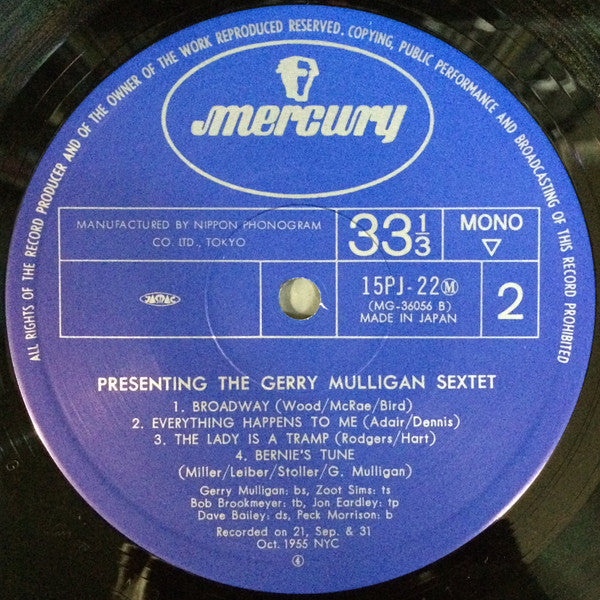 Gerry Mulligan And His Sextet - Presenting The Gerry Mulligan Sextet (Vinyl, LP, Album, Reissue, Mono) Very Good (VG) / Very Good (VG)