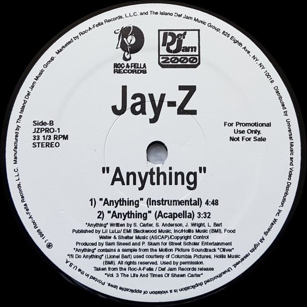 Jay-Z - Anything (Vinyl, 12", 33 ⅓ RPM, Promo) Very Good (VG) / Very Good (VG)
