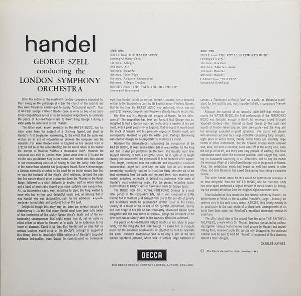 Georg Friedrich Händel - Water Music / Royal Fireworks (Vinyl, LP, Reissue, Remastered, Stereo) Very Good Plus (VG+) / Very Good Plus (VG+)