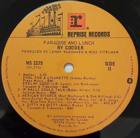 Ry Cooder - Paradise And Lunch (Vinyl, LP, Album, Reissue) Very Good (VG) / Very Good Plus (VG+)