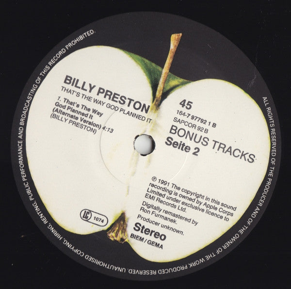 Billy Preston - That's The Way God Planned It (Vinyl, Vinyl, LP, Album, Reissue, Remastered, 12", 45 RPM) Very Good (VG) / Very Good (VG)