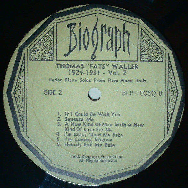 Fats Waller - 1924-1931 Parlor Piano Solos From Rare Piano Rolls Vol. 2 (Vinyl, LP, Compilation) Very Good (VG) / Very Good (VG)