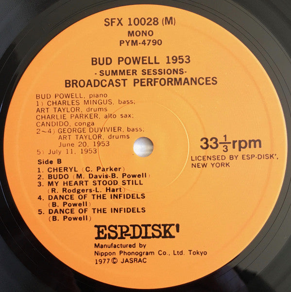 Bud Powell - 1953 Summer Sessions - Broadcast Performances (Vinyl, LP, Album, Reissue) Very Good Plus (VG+) / Very Good (VG)