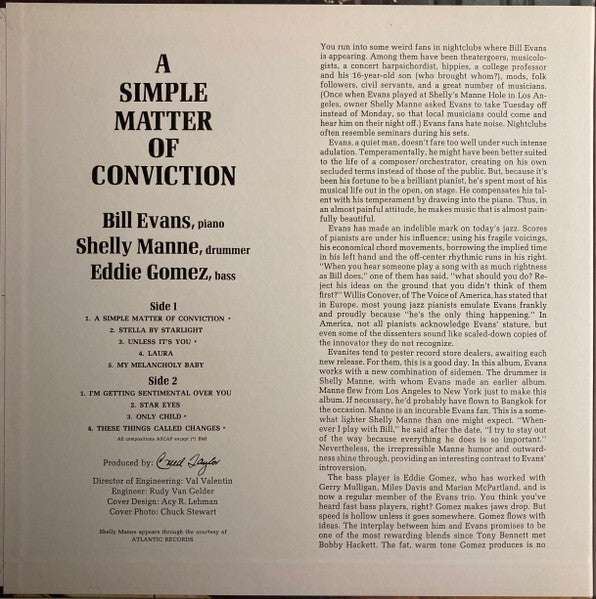 Bill Evans - A Simple Matter Of Conviction (Vinyl, LP, Album, Reissue, Stereo) Very Good (VG) / Good Plus (G+)