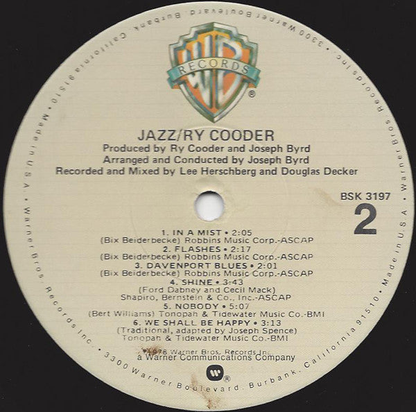 Ry Cooder - Jazz (Vinyl, LP, Album) Very Good (VG) / Very Good (VG)