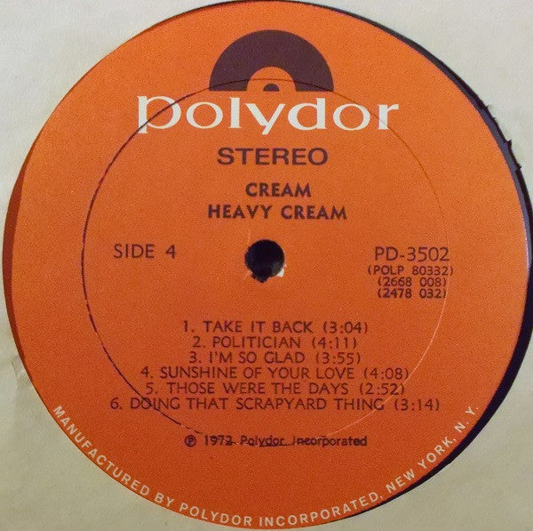 Cream (2) - Heavy Cream (2xVinyl, LP, Compilation, Stereo) Very Good (VG) / Good Plus (G+)