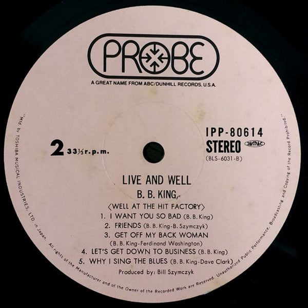 BB King - Live & Well (Vinyl, LP, Album) Very Good Plus (VG+) / Good (G)