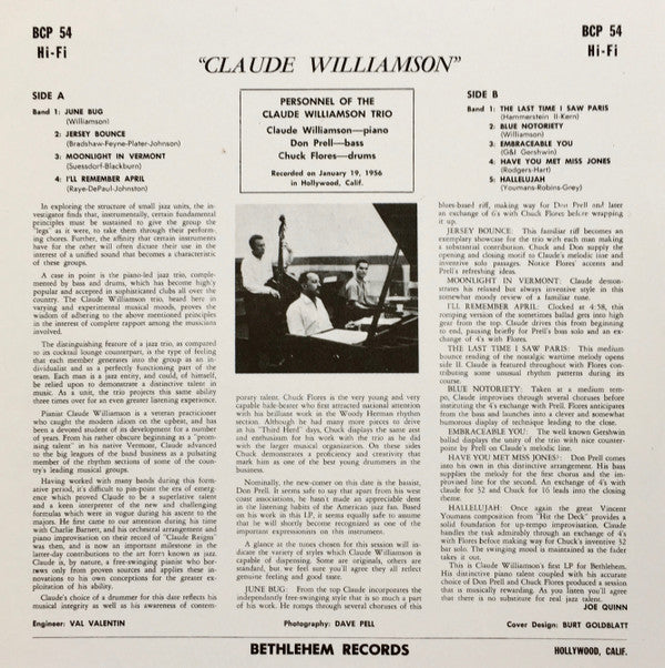 Claude Williamson - Claude Williamson (Vinyl, LP, Album) Good Plus (G+) / Fair (F)