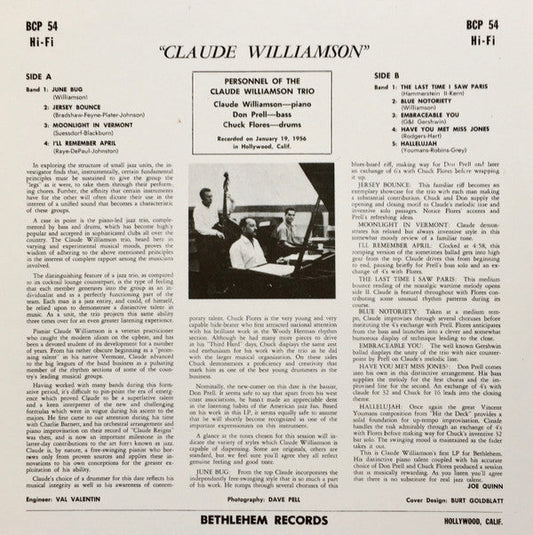 Claude Williamson - Claude Williamson (Vinyl, LP, Album) Good Plus (G+) / Fair (F)