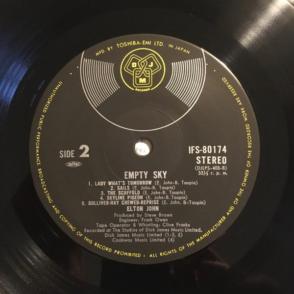 Elton John - Empty Sky (Vinyl, LP, Album, Reissue) Very Good Plus (VG+) / Very Good Plus (VG+)