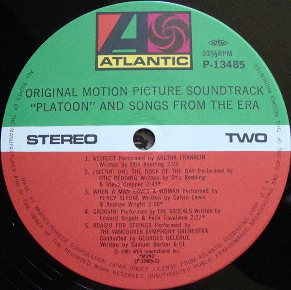 Various - プラトーン = Platoon (Original Motion Picture Soundtrack And Songs From The Era) (Vinyl, LP, Compilation) Very Good (VG) / Good Plus (G+)