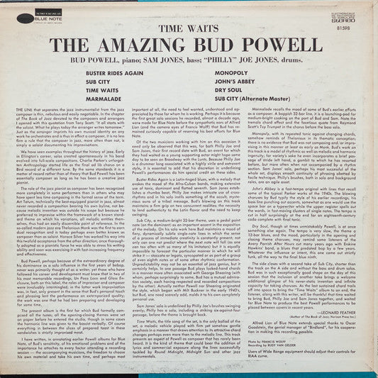 Bud Powell - Time Waits (Vinyl, LP, Reissue, Stereo) Very Good (VG) / Poor (P)