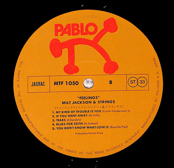 Milt Jackson & Strings - Feelings (Vinyl, LP, Album) Very Good Plus (VG+) / Very Good (VG)