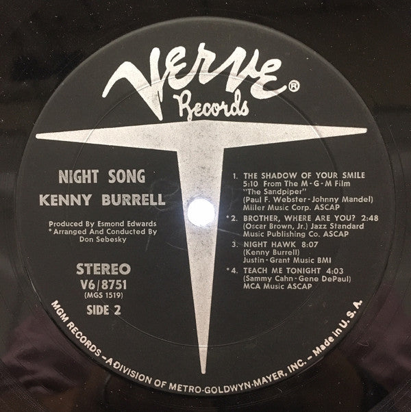 Kenny Burrell - Night Song (Vinyl, LP, Album, Stereo) Very Good (VG) / Good Plus (G+)