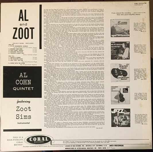 Al Cohn Quintet - Al And Zoot (Vinyl, LP, Album, Reissue, Mono) Very Good Plus (VG+) / Very Good Plus (VG+)