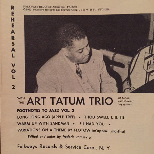 Art Tatum Trio - Footnotes To Jazz Vol. 2: Rehearsal (Vinyl, LP, 10", Reissue, Repress, Mono) Very Good (VG) / Very Good (VG)