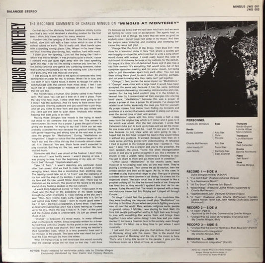 Charles Mingus - Mingus At Monterey (2xVinyl, LP, Album, Reissue, Mono) Good Plus (G+) / Fair (F)