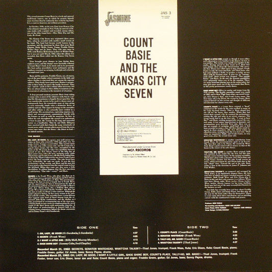 Count Basie And The Kansas City Seven - Count Basie And The Kansas City 7 (Vinyl, LP, Album, Reissue) Very Good (VG) / Good Plus (G+)
