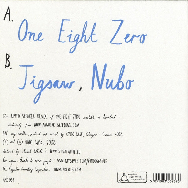 Findo Gask - One Eight Zero (Vinyl, 7") Very Good Plus (VG+) / Very Good Plus (VG+)