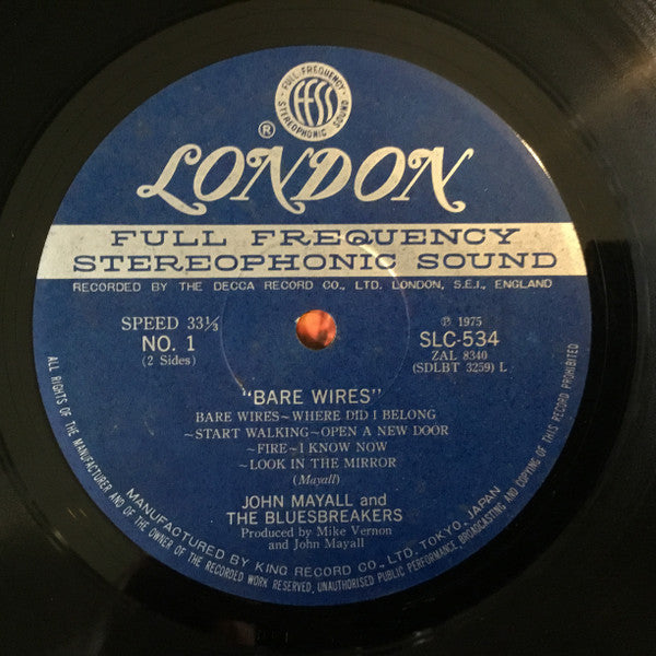 John Mayall & The Bluesbreakers - Bare Wires (Vinyl, LP, Album, Reissue, Stereo) Very Good Plus (VG+) / Very Good (VG)