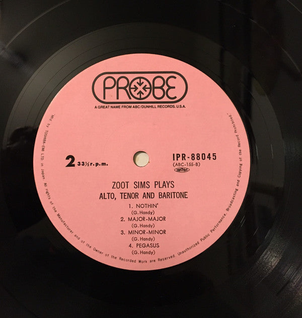 Zoot Sims - Plays Alto, Tenor And Baritone (Vinyl, LP, Album) Very Good Plus (VG+) / Very Good (VG)