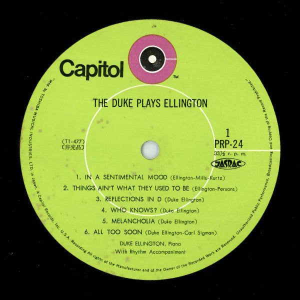 Duke Ellington - The Duke Plays Ellington (Vinyl, LP, Album, Mono, Reissue) Good Plus (G+) / Very Good Plus (VG+)